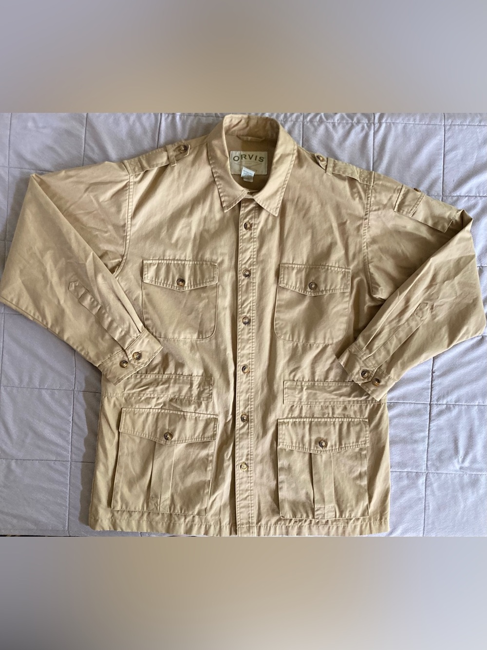 Orvis Safari Shirt Jacket Men’s Large 100% Cotton Long Sleeve Hunting Outdoors
